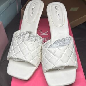 Women's White Quilted Slide Sandals